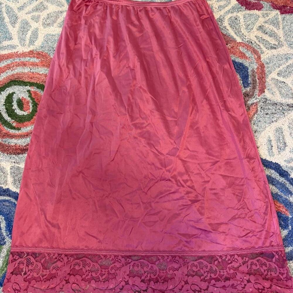 Pink satin midi skirt with